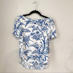 H&M White & Blue Floral High-Low Tee
